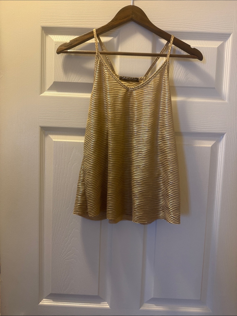 happening in the present Gold Striped Satin Cami